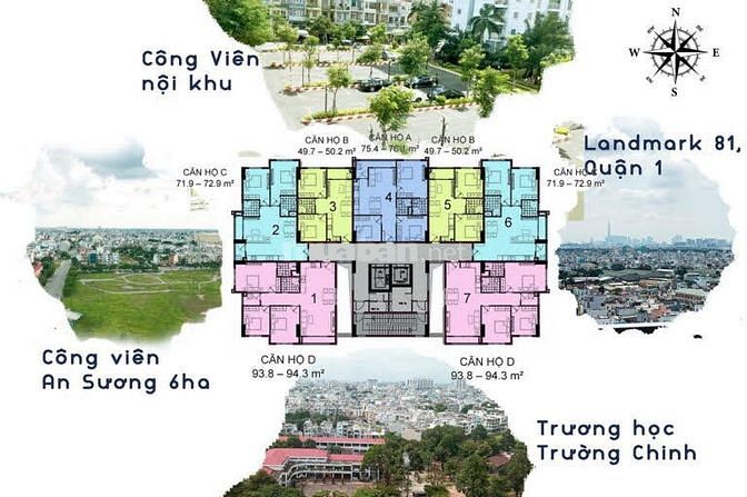 Căn hộ 2 PN Q12 Nguyễn Văn Quá, căn góc hướng ngắm pháo hoa Landmark