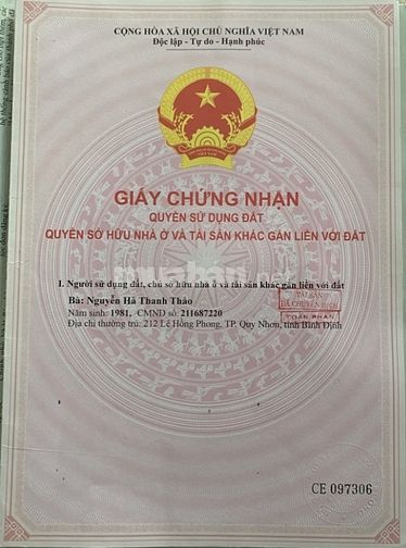 Đất nền ĐẢO CÙ LAO XANH-Nhơn Châu. 15*15m Sổ Hồng 100% thổ cư.