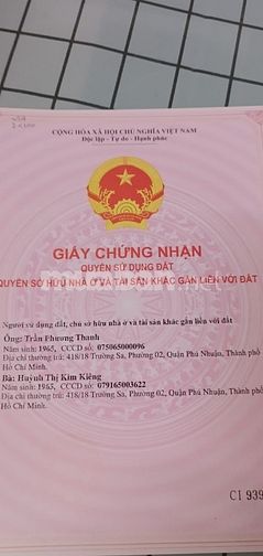 Bán nhà 418/18 Trường Sa, Phường 2, Phú Nhuận, sổ hồng chính chủ