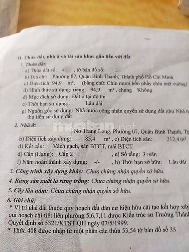 Nhà bán hẻm 5 đường Nơ Trang Long, DT: 95m, Phường 7, quận Bình Thạnh