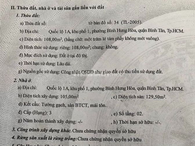 Bán nhà,mặt tiền Quốc Lộ 1A, gần ngã tư Gò Mây, Q. Bình Tân,gá 83 tỷ