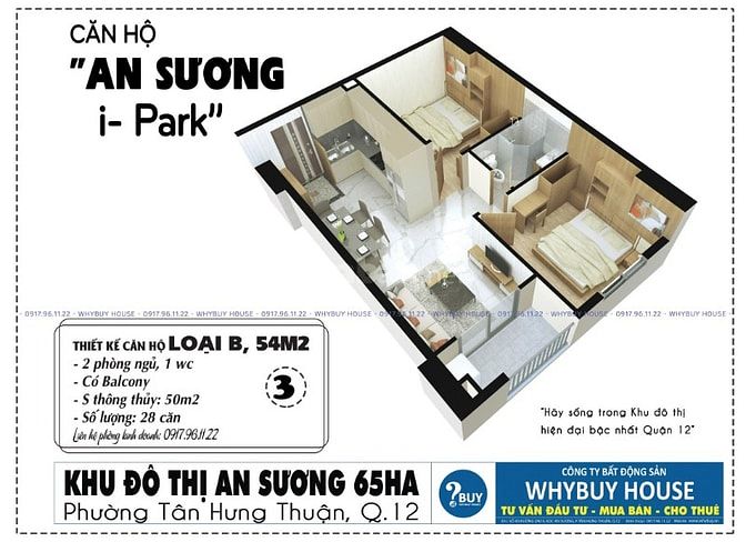 Bán căn hộ An Sương Ipark quận 12, 03 phòng ngủ, 81m2, giá rẻ 3 tỷ.