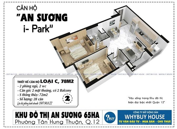 Bán căn hộ An Sương Ipark quận 12, 03 phòng ngủ, 81m2, giá rẻ 3 tỷ.