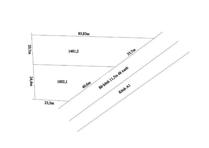 1000mv ( 25 x 40 ) vườn mặt tiền Bờ Kênh xe 16 chỗ View Sông 695 Triệu