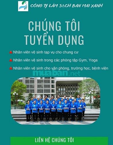 Công ty vệ sinh Ban Mai Xanh tuyển trực tiếp không qua trung gian