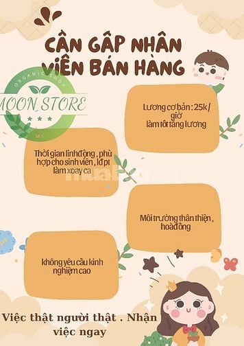 CẦN NHÂN VIÊN BÁN HÀNG PARTIME QUẬN GÒ VẤP 