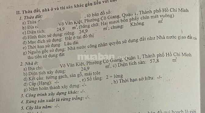 Bán nhà Võ Văn Kiệt, Quận 1 – 25m2, 3 tầng, không lộ giới, chỉ 2 tỷ X