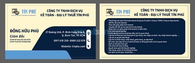 Dịch Vụ Kế Toán- Đại Lý Thuế- Thành Lập Doanh Nghiệp