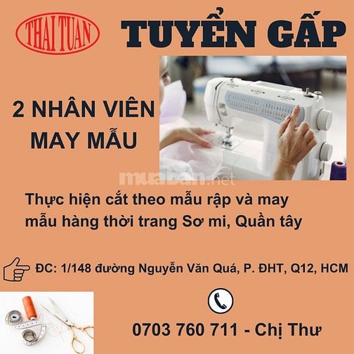 Tuyển Gấp 3 Nhân Viên May Mẫu - Làm Việc Tại Q.12