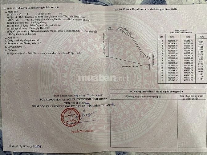 Bán đất mặt tiền đường xã Sông Phan, huyện Hàm Tân, Bình Thuận
