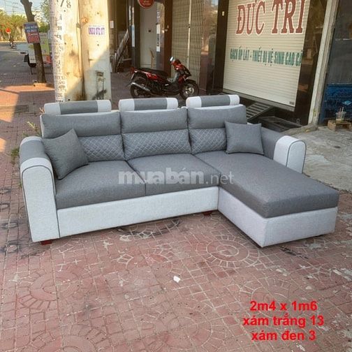 Ghế sofa góc L 2m4x1m6 phối màu trắng và xám vải bố Hàn Quốc cao cấp