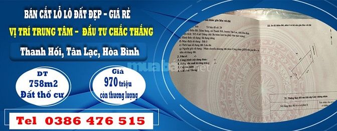 BÁN CẮT LỖ LÔ ĐẤT ĐẸP, GIÁ RẺ TẠI THANH HỐI, TÂN LẠC,  HOÀ BÌNH 