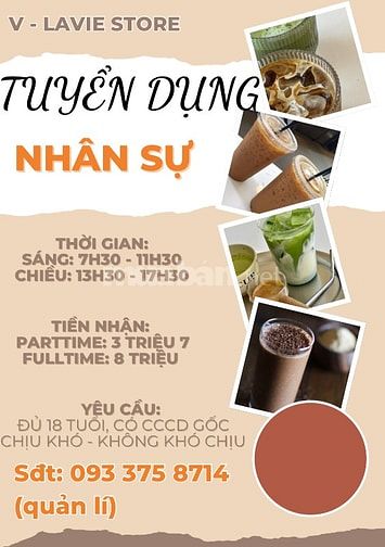 Tuyển nhân viên gấp bán hàng quận Tân Bình parttime - xoay ca 