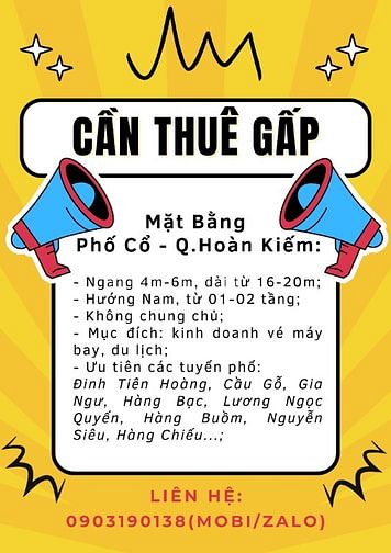 [HÀ NỘI] CẦN THUÊ GẤP MẶT BẰNG KHU VỰC PHỐ CỔ QUẬN HOÀN KIẾM