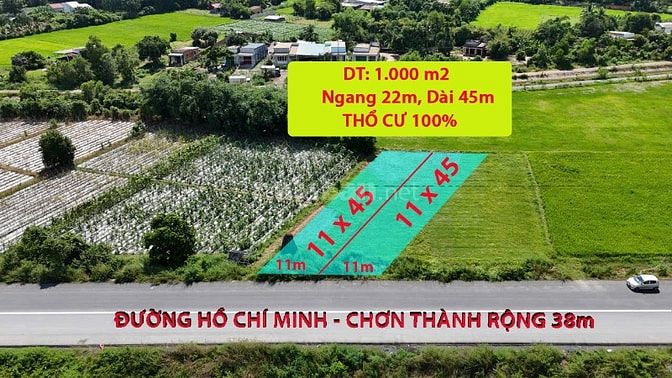 1.000 m2 thổ cư mặt tiền đường Hồ Chí Minh, Đức Hòa, Long An giá rẻ