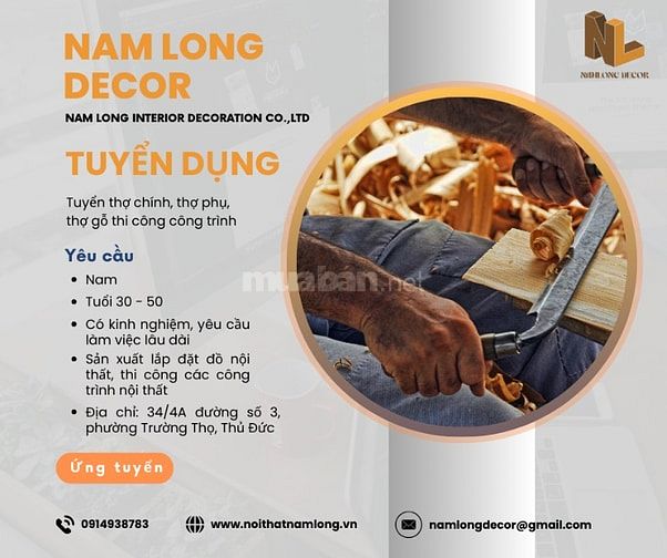 NAM LONG TUYỂN DỤNG THỢ XÂY DƯNG VÀ THỢ MỘC