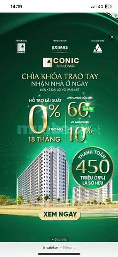 Chung cư CONIC Bình Chánh đã xây hoàn thiện 99% Giá 2,9 tỷ căn 2 phòng