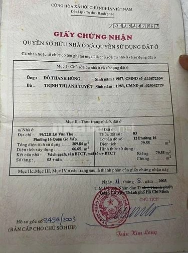 Bán nhà đúc 3 lầu đẹp (4,3x20) 532/40 LÊ VĂN THỌ p16 Gò Vấp