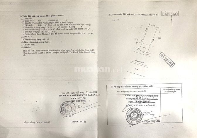 Bán 2 Thửa Đất, sổ hồng riêng, MT Quốc Lộ 13, Bến Cát, Bình Dương