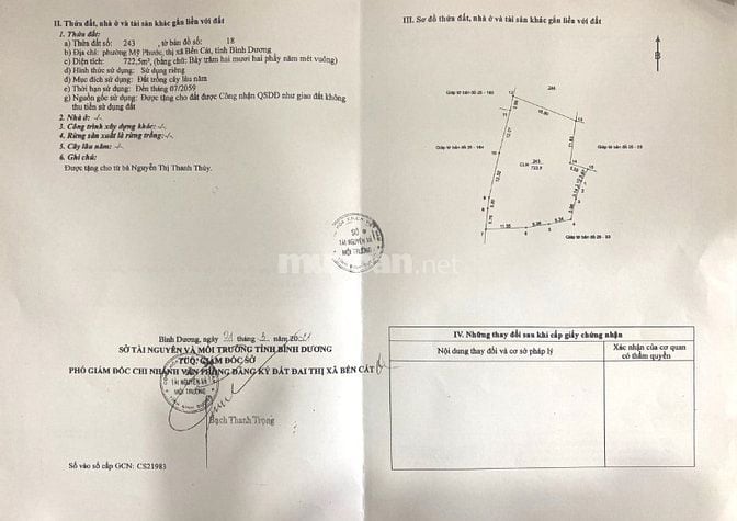 BÁN ĐẤT SỔ HỒNG RIÊNG - THỊ XÃ BẾN CÁT, BÌNH DƯƠNG