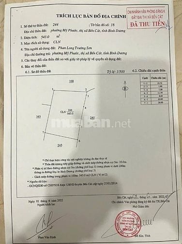BÁN ĐẤT SỔ HỒNG RIÊNG - THỊ XÃ BẾN CÁT, BÌNH DƯƠNG