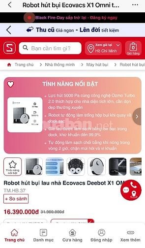 Dọn nhà thanh lý gấp Robot lau nhà hút bụi Ecovacs Deebot X1 Omni 