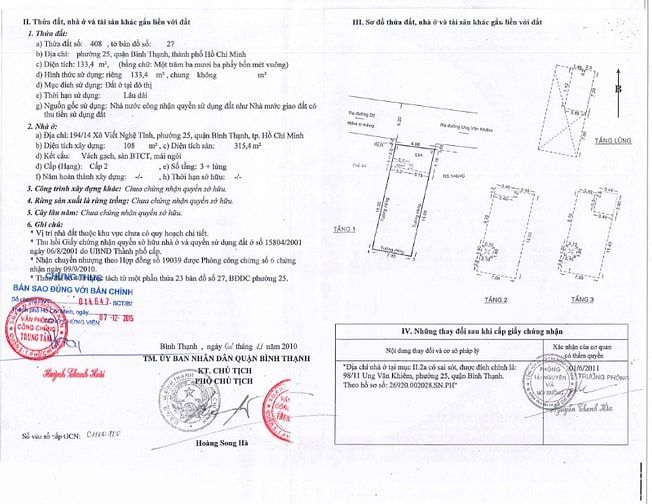 CHÍNH CHỦ BÁN BIỆT THỰ 133,4M2 TẠI 98/11, UNG VĂN KHIÊM, P.25, BT, HCM