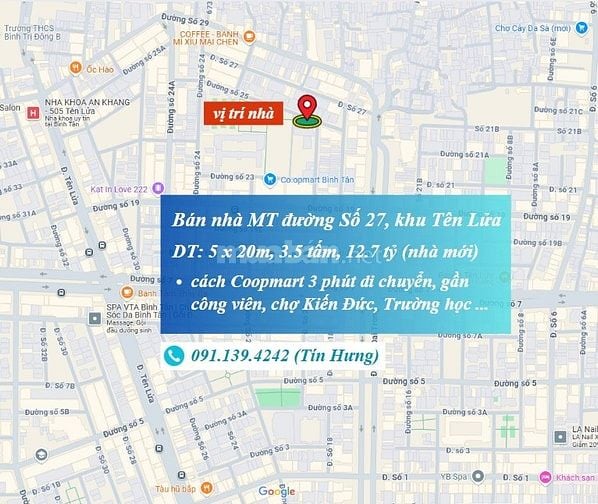 Nhà MT đường Số 27, khu Tên Lửa, 5 x 20m, 3.5 tấm, 12.7 tỷ (Tín Hưng)