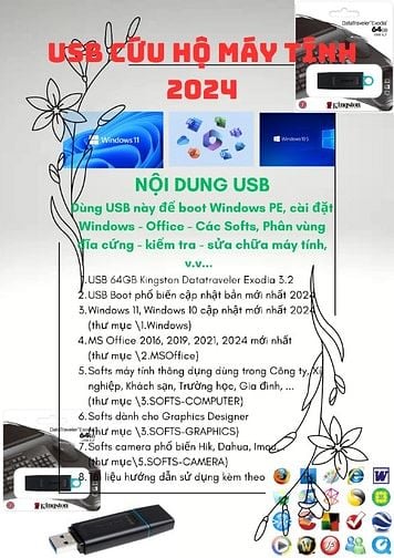 USB Boot, Cài Win, Cứu hộ Máy Tính 2024 (USB 64GB)