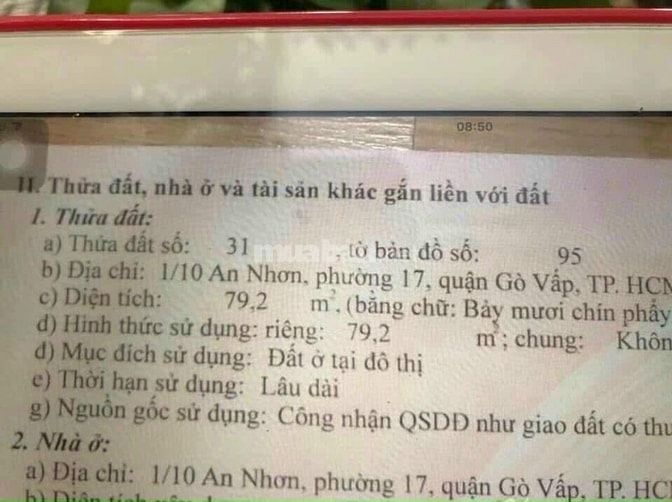 Bán nhà rẻ hẻm xe hơi (4,2x19) 1/10 AN NHƠN - Nguyễn Oanh p17 Gò Vấp