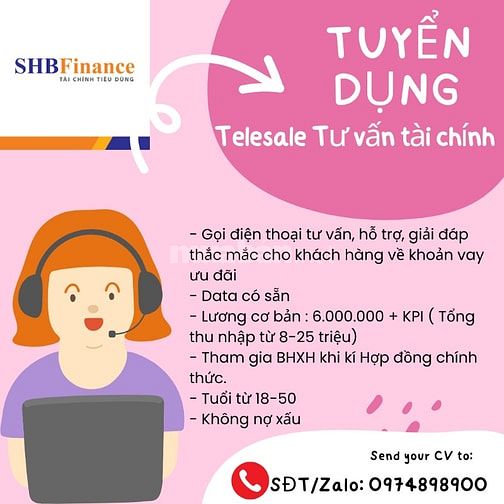 SHB Finance Tuyển 3 bạn Telesale Tư vấn tài chính