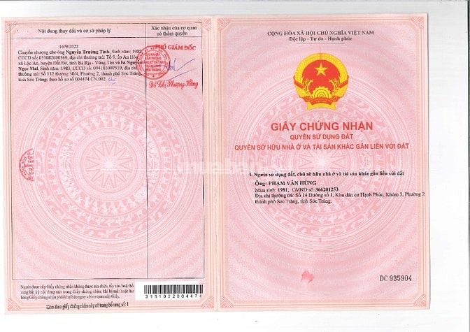 QSDĐ thửa đất 283, TBĐ số 54, tại Khóm 3 P. 2, TP.Sóc Trăng, Sóc Trăng