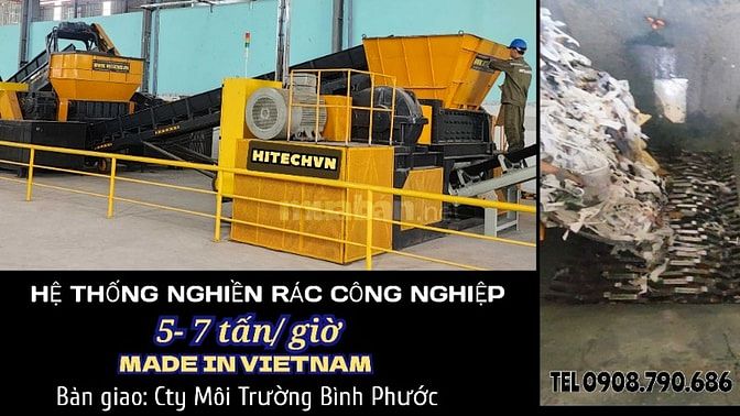 Máy nghiền rác, máy nghiền phế liệu, shredder machine, Hitechvn