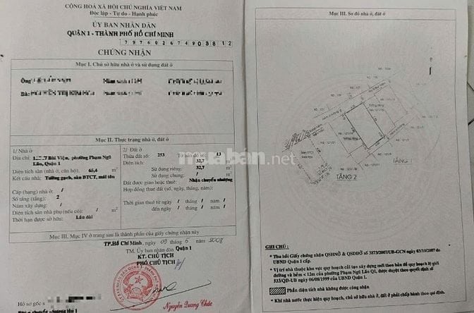 Bán nhà 2hẻm 3m Bùi Viện P.Phạm Ngũ Lão Quận 1 giá 5,7 tỷ - 33,6m2