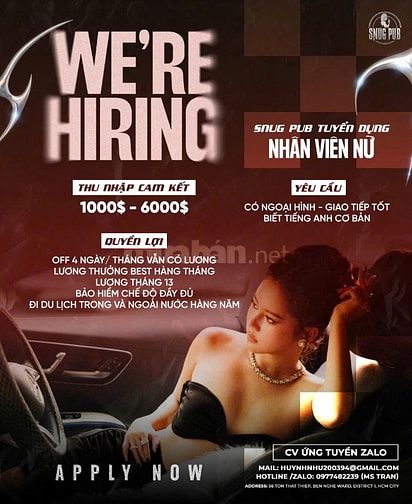 SNUG PUB tuyển nữ fulltime & partime thu nhập cao đi làm ngay