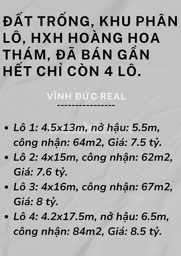 Đất trống tiện xây khu phân lô HXH Hoàng Hoa Thám ( CHỈ CÒN 4 LÔ )