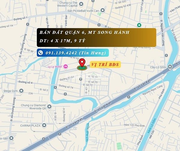 Bán đất chính chủ 74 MT Song Hành, Quận 6, DT 4 x 17m, 9 tỷ (Tín Hưng)