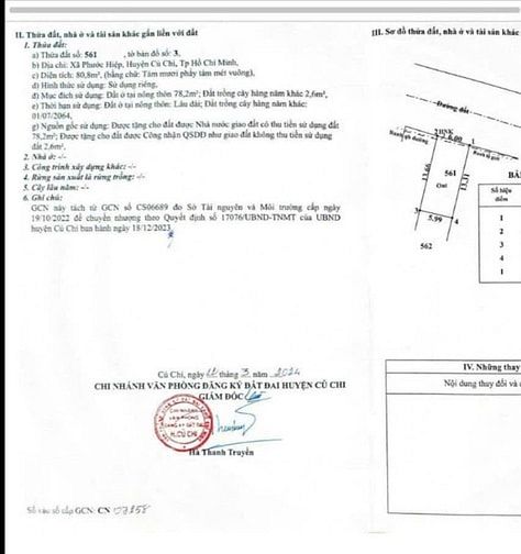 BÁN ĐẤT TẠI PHƯỚC HIỆP CỦ CHI, 650 TRIỆU VND, 80 M2 - BAO GIẤY PHÉP XÂ