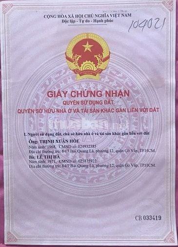 Bán nhà 4 lầu 2 mặt tiền đường Bùi Quang Là, phường 12, quận Gò Vấp