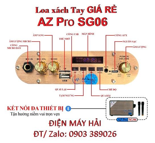 Loa xách tay giá rẻ AZPro SG06 kèm 2 tay mic không dây