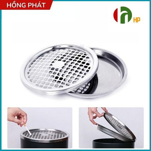 Thùng rác inox có gạt tàn  - 12L