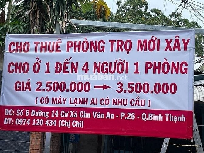 Cho thuê nhiều phòng trọ số 6 đường 14 Chu Văn An, Quận Bình Thạnh