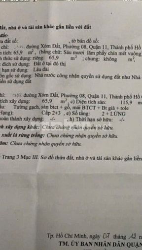 🌷 🌷 🌷 BÁN NHÀ MẶT TIỀN : 130 XÓM ĐẤT - P. 8 - Q. 11 - TPHCM