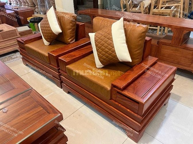 Bộ ghế sofa quây pháo cánh tiên đối gỗ hương đá