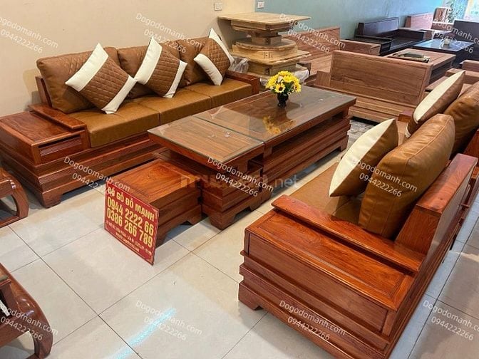 Bộ ghế sofa quây pháo cánh tiên đối gỗ hương đá