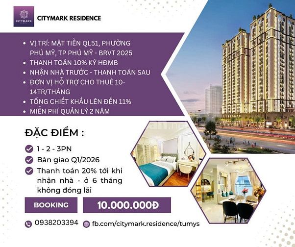 Bán căn hộ CityMark Residence duy nhất đang triển khai tại Phú Mỹ