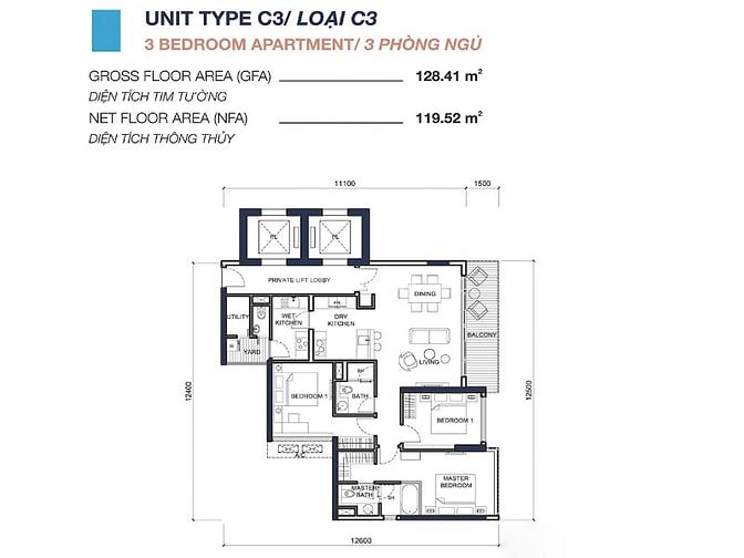 Q2 Thảo Điền cho thuê căn hộ tháp T3 với 3pn nội thất đầy đủ view sông