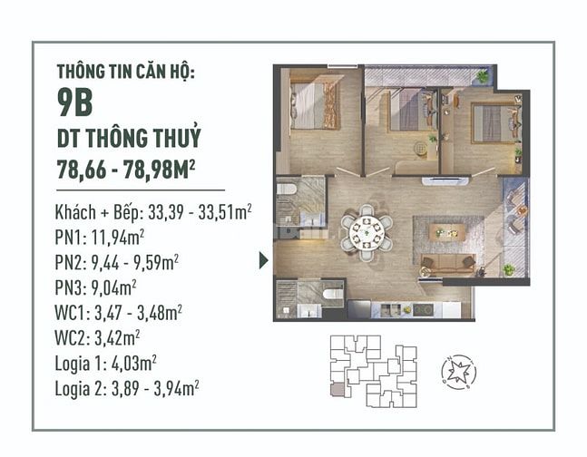 Chỉ từ 357tr ký ngay HĐMB căn 2PN 56m2, 460tr căn 3PN 78m2. 0968968605