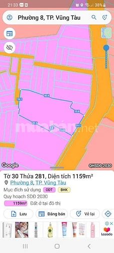 tiếp tuc ha giá lô đất p8 tpvt.TDT: 1159mv có 1000m đất ở Nguyễn Thị m