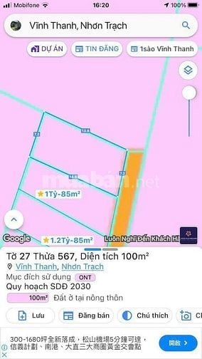 1000m2 đất đường ô tô thuộc xã Vĩnh Thanh, Nhơn Trạch, Đồng Nai.